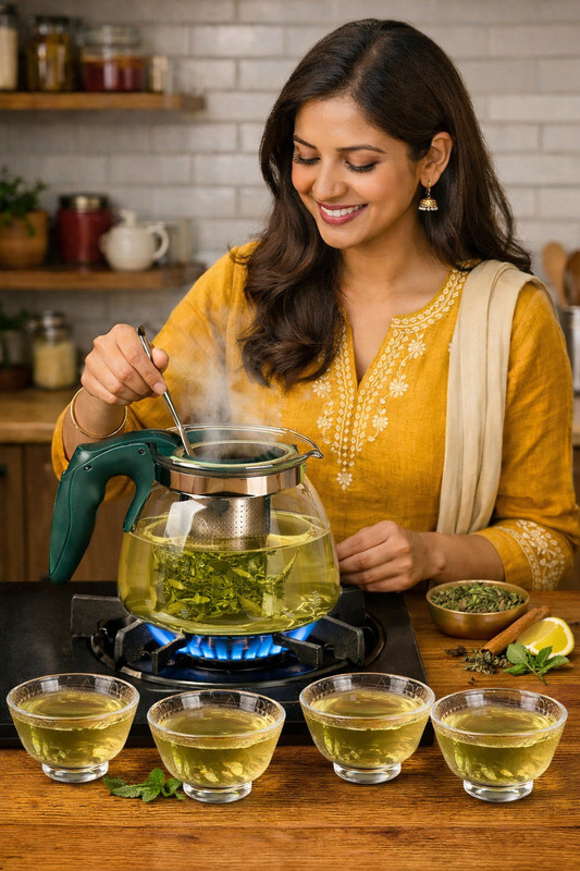 keya Elegant Serving Tea Pot Set with matching 4pcs cup set for Herbal & Green Tea Tea Urn(1000 ml)