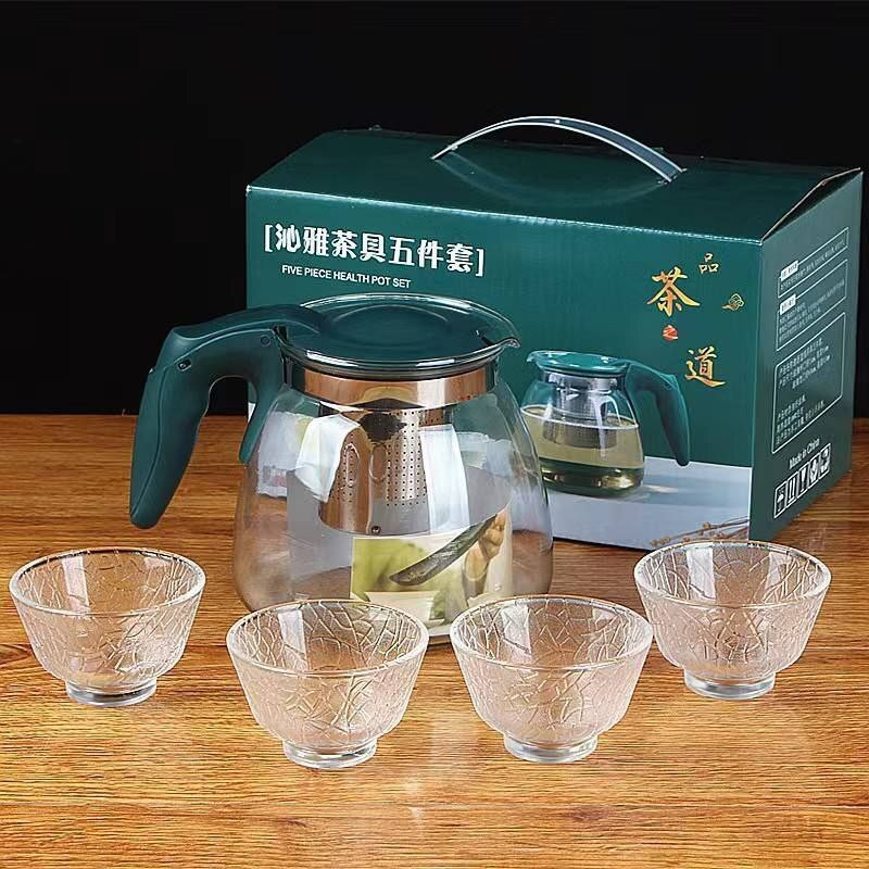 prapti enterprisee Glass Tea Set with Infuser and 4 Cups Tea Urn(1000 ml)
