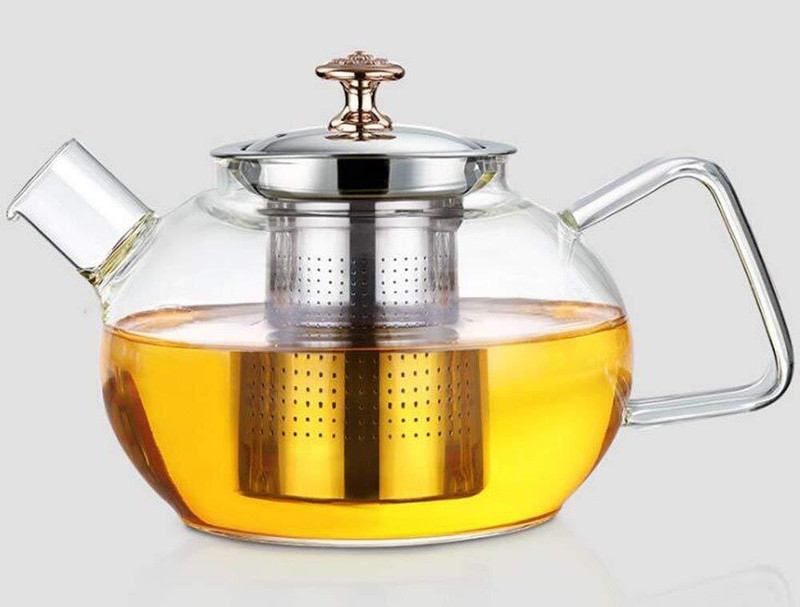 SUVASINI IMPEX Borosilicate Glass Tea Pot l Removable Fine Mesh Stainless-Steel Infuser & Lid Tea Urn(900 ml)