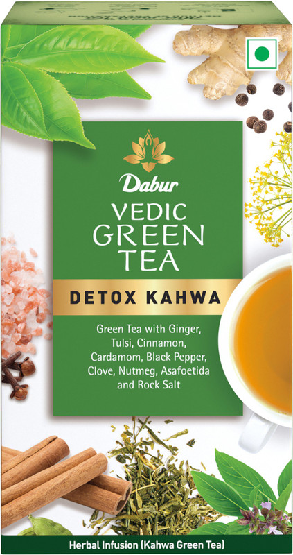 Dabur Vedic Green Tea, Detox Kahwa Herbs Green Tea Bags Box (25 Sachets)