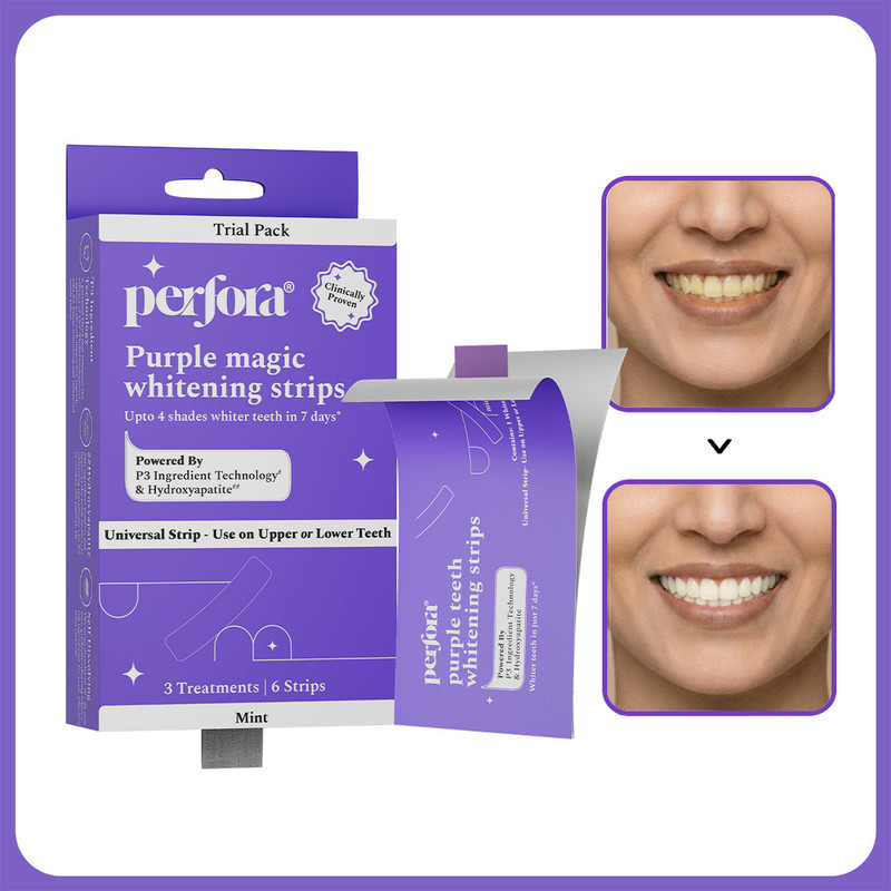 Perfora Purple Teeth Whitening Strips - Pack of 3 (6 Strips), Self-dissolving Teeth Whitening Kit