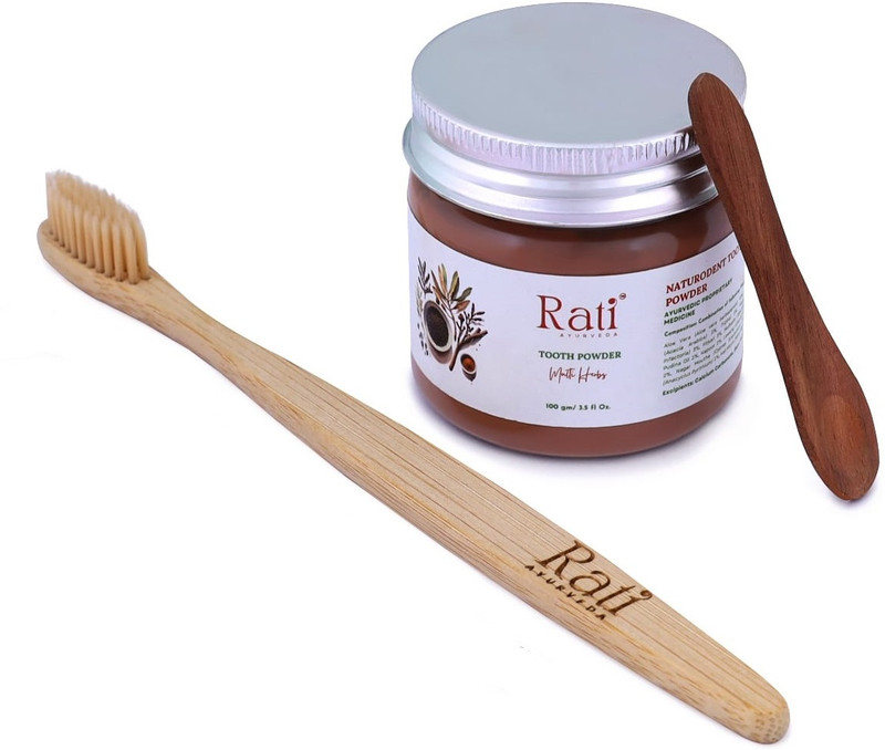 Rati Ayurveda Oral Care Kit-(1 Tooth powder + 1 Bamboo toothbrush) Teeth Whitening Kit