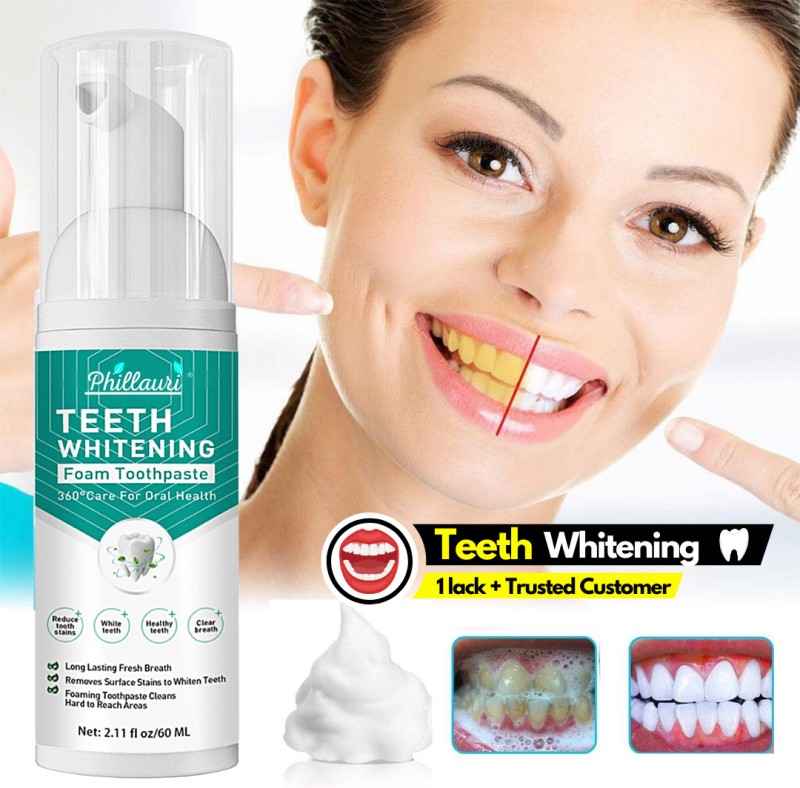 Phillauri Teeth Whitening Foam To Removes Bad Breath Fights Germs – Mint Flavor Teeth Whitening Kit