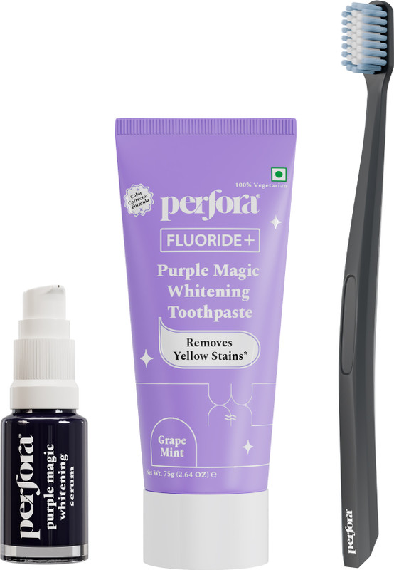Perfora Purple Oral Care - Purple Magic Serum, Purple Toothpaste & Black Brush | Purple Teeth Whitening Kit