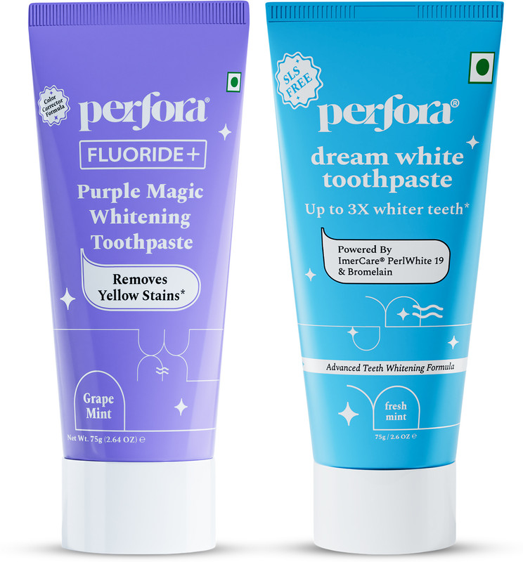 Perfora Teeth Whitening Toothpaste Combo-Dream White & Purple Toothpaste | SLS free Teeth Whitening Kit