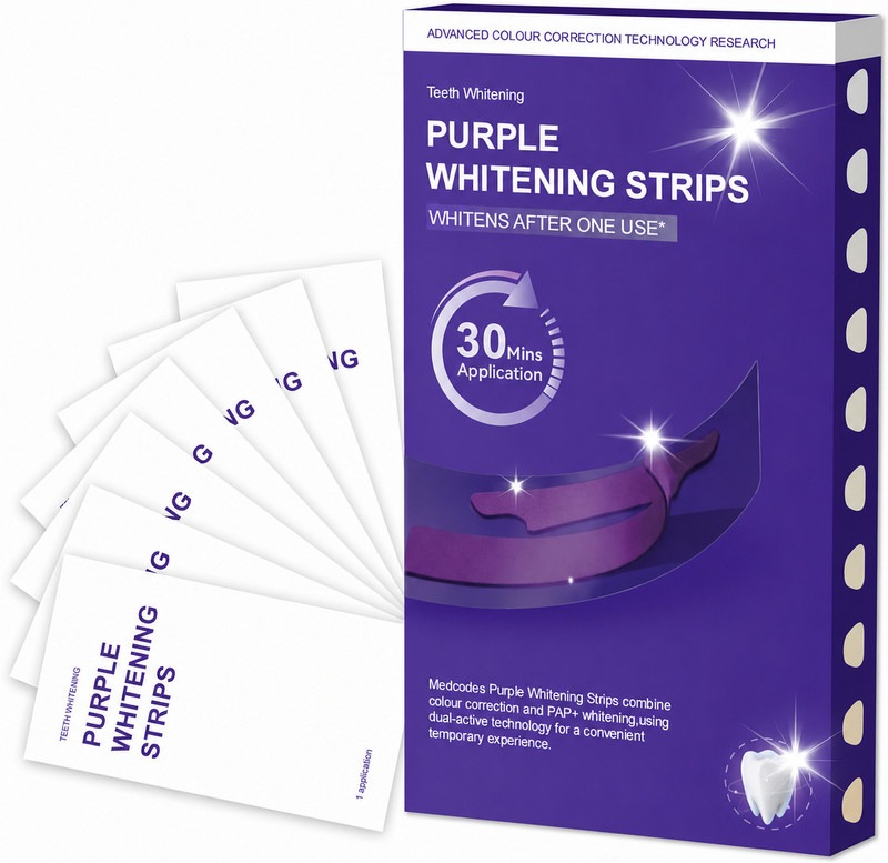 Qirexael Purple Teeth Whitening Strips | Advanced PAP+ Formula | 7 Pairs - Teeth Whitening Kit