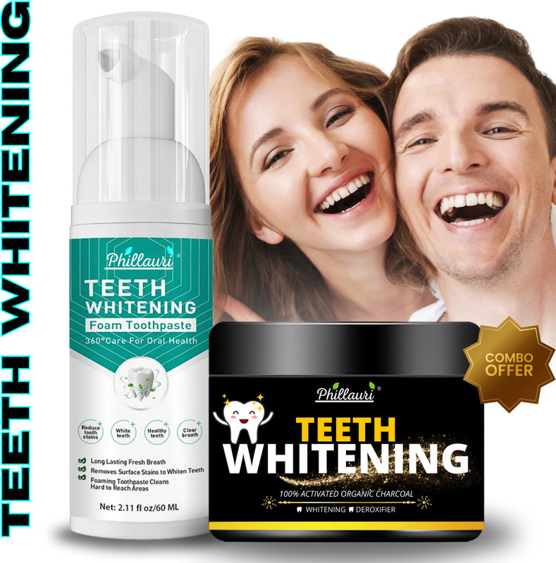 Phillauri Fresh Breath Foam and Charcoal Cleansing Powder Teeth Whitening Kit