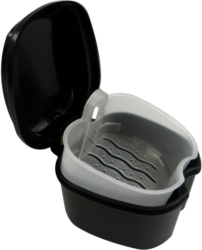Dentosmile Denture Box in Black Color-Orthodontic Denture Tooth Holder with Strainer(1) Teeth Whitening Kit