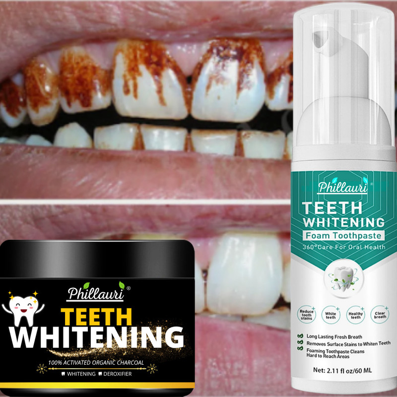 Phillauri Dual Action Teeth Whitening Foam Powder Care Kit Teeth Whitening Kit