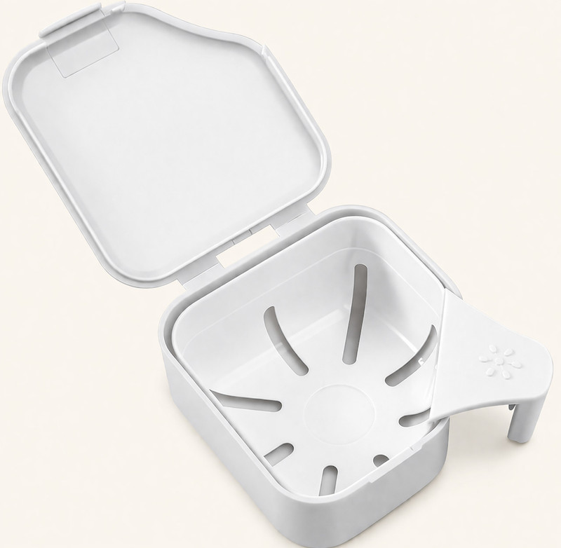 ShoppoStreet Denture Washing & Storage Box with Basket for Retainer, Mouth Guard & Travel Use Teeth Whitening Kit