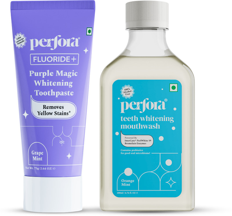 Perfora Teeth whitening Purple Toothpaste and Mouthwash combo | Enamel Safe Oral Care Teeth Whitening Kit