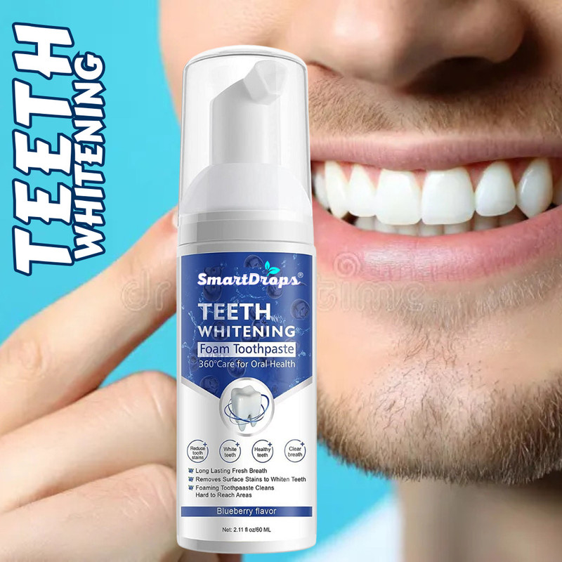 smartdrops Teeth Whitening Foam | Mint Fresh | Sensitive‑Teeth Safe | Deep Stain Removal Teeth Whitening liquid(60 ml)