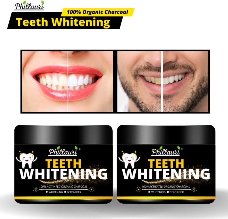 Phillauri Natural Activated Charcoal Teeth Whitening Powder for Women and Men  (100 g, Pack of 2)