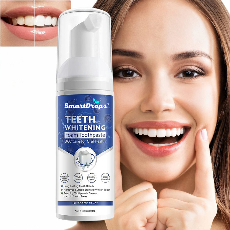 smartdrops Tooth Foam for Whitening & Cleaning - Natural Mint & Safe for Sensitive Teeth Teeth Whitening liquid(60 ml)