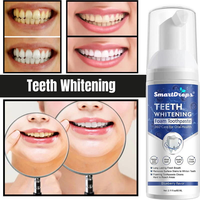 smartdrops Teeth Whitening Foam, Toothpaste For Brighting Your Smile, For Men & Women Teeth Whitening liquid(60 ml)