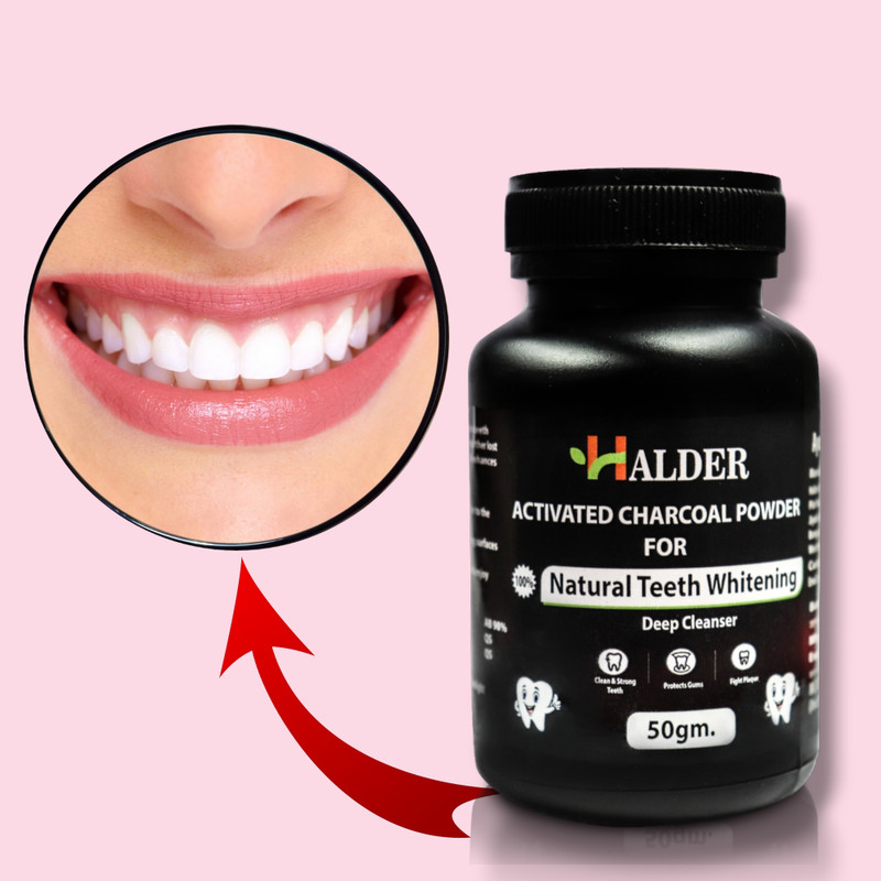 HALDER Charcoal Whitening Powder for Teeth Yellow Stain Removal and Freshness 50 gram Teeth Whitening liquid(50 ml)