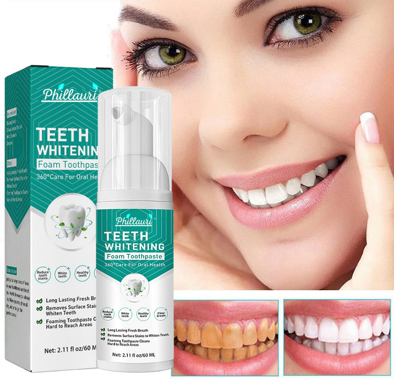 Phillauri Teeth Whitening Foam For Fresh Breath and Remove Stains - Fresh Mint Teeth Whitening liquid(60 ml)