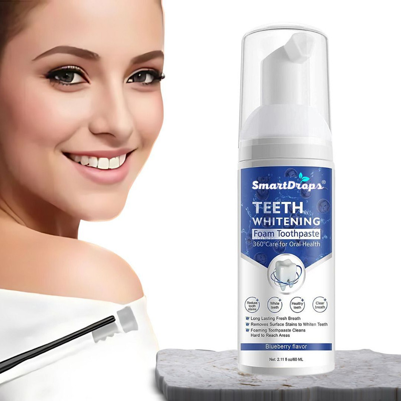 smartdrops Teeth Whitening Foam for Bright Smile, Natural Mint & Enamel Safe Formula Teeth Whitening liquid(60 ml)
