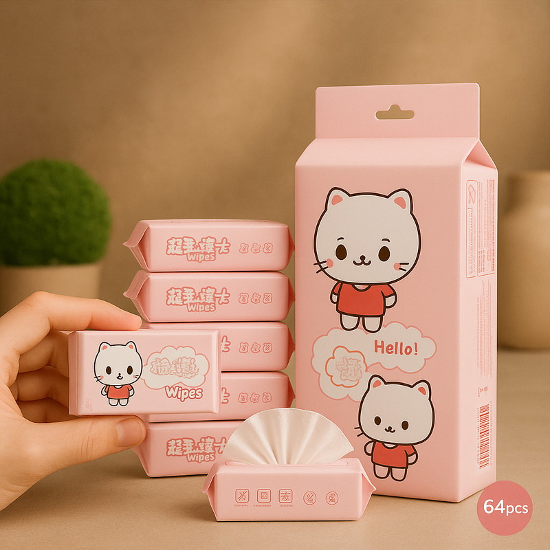 DLnox 64 Pcs Pocket Wet Wipes Combo - Mini Travel Tissue Packs for Baby Teeth Wipe(Pack of8)