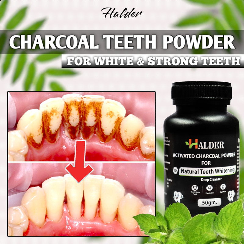 HALDER 100% Ayurvedic Charcoal for teeth powder | Pack of 2 | Removes Gukta Stains Teeth Wipe(Pack of1)