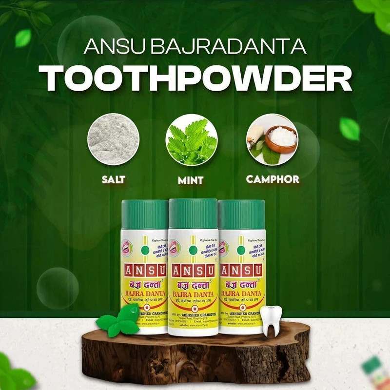 ANSU BAJRADANTA TOOTHPOWDER Kapoor, Mint & Alum - Healthy Gums & Teeth Teeth Wipe(Pack of1)
