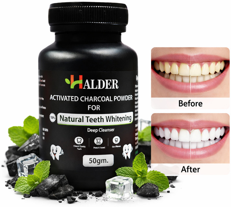 HALDER 100% Natural Charcoal Tooth Powder- For Instant Teeth Whitening pack of 1 Teeth Wipe(Pack of1)