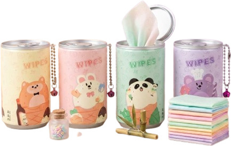 LIVIZO 30-Pieces Mini Wet Wipes Tissue in Cartoon Can for Cleaning Face Teeth Wipe(Pack of30)