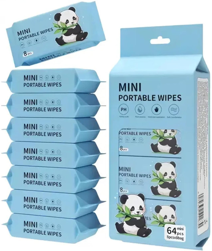 Loyox Pocket Wipes Mini Baby Wet Wipes for Travel Use (8 Wipes) Teeth Wipe(Pack of64)