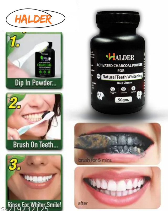 HALDER Charcoal teeth powder 50 gram Teeth Wipe(Pack of1)