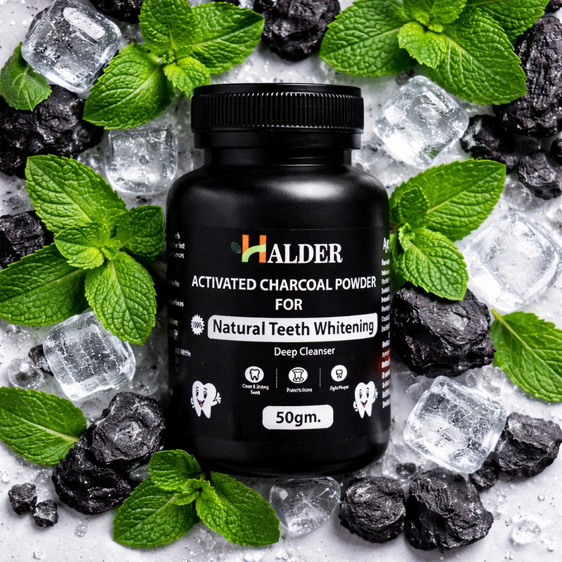 HALDER Key Highlights She Essentials Charcoal Teeth Whitening Powder (50gm) Teeth Wipe(Pack of1)