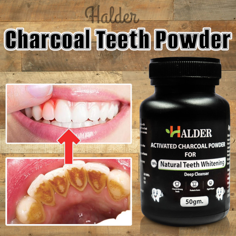 HALDER 100% Pure Charcoal Powder for Tooth | Gukta Stains & Yellow Removal 50gs Teeth Wipe(Pack of1)