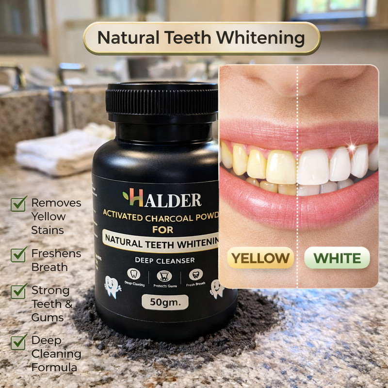 HALDER Activated Charcoal Teeth Whitening Powder for Remove Stains 50g Teeth Wipe(Pack of1)