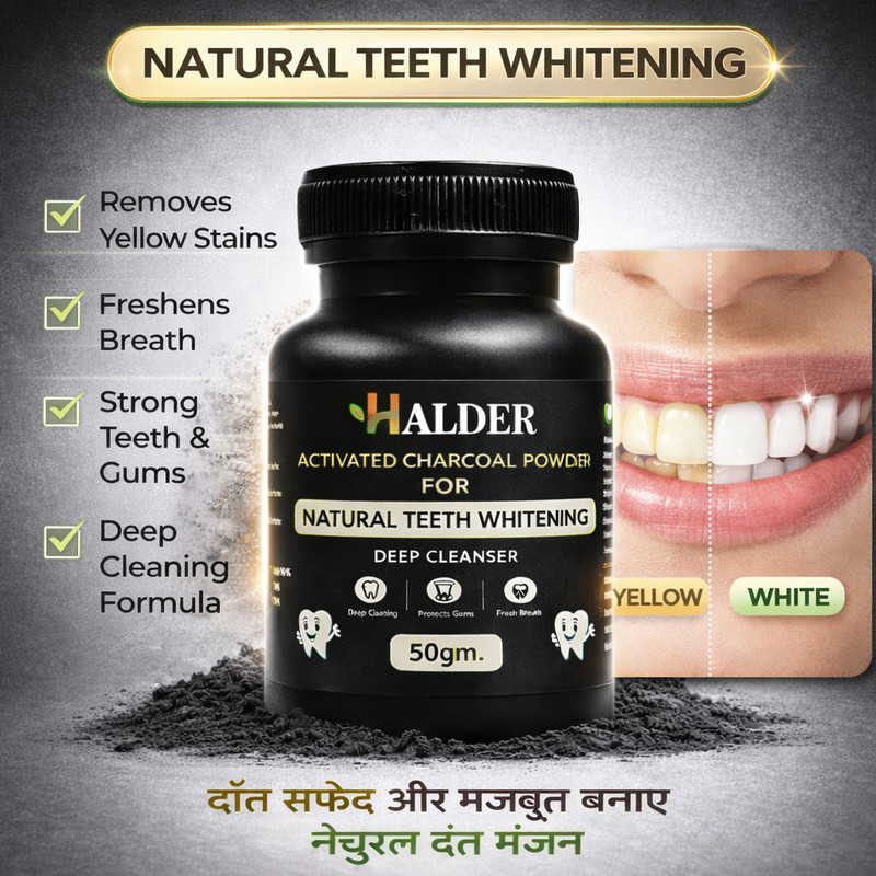 HALDER Charcoal teeth whitening powder 50 grams for men & women Teeth Wipe(Pack of1)