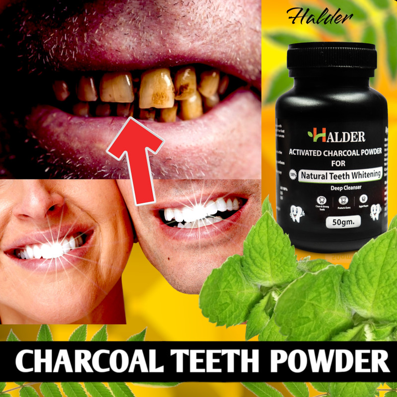 HALDER 100% Breath Freshener Coconut Charcoal Tooth Powder Pack 1 of 50Gms Teeth Wipe(Pack of1)