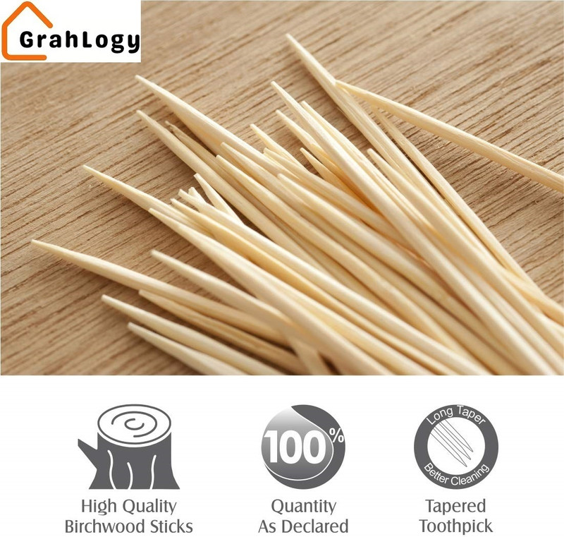 GrahLogy 400 Pcs Wood Toothpick Sticks Biodegradable Disposable Teeth Wipe(Pack of400)