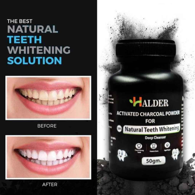 HALDER Pink Square 100 % Organic Teeth Whitening Charcoal Powder For Tobacco Stain 50Gm Teeth Wipe(Pack of1)