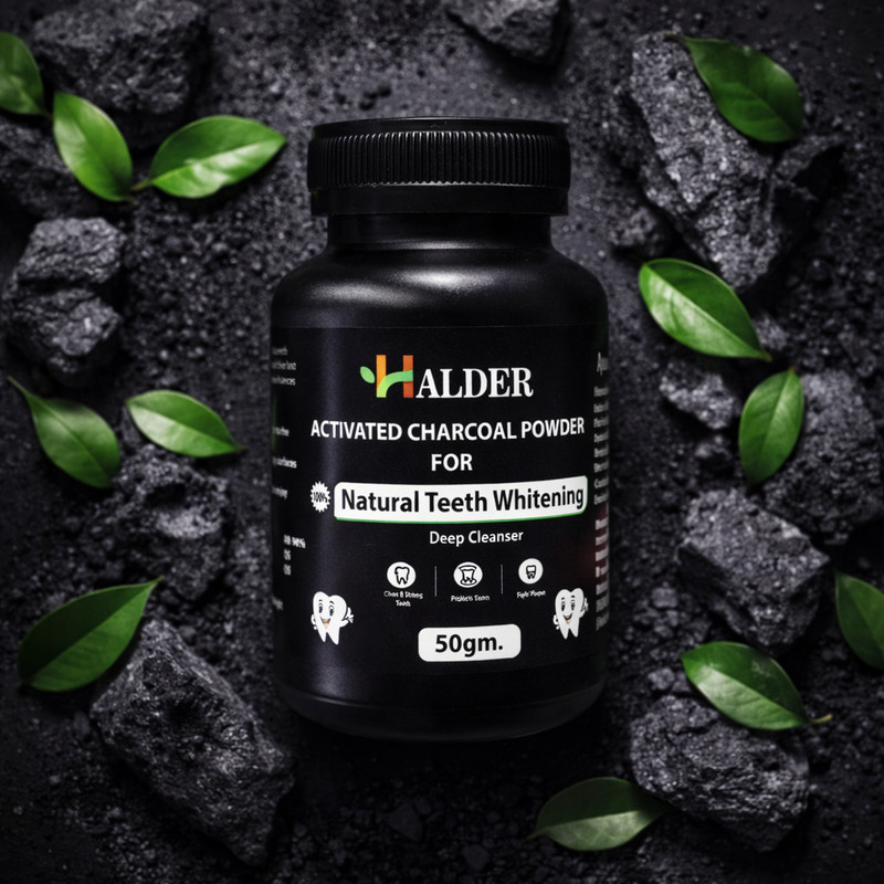 HALDER Olvedic 100 % PURE Activated Charcoal Powder Teeth Whitening Powder 50gm Teeth Wipe(Pack of1)