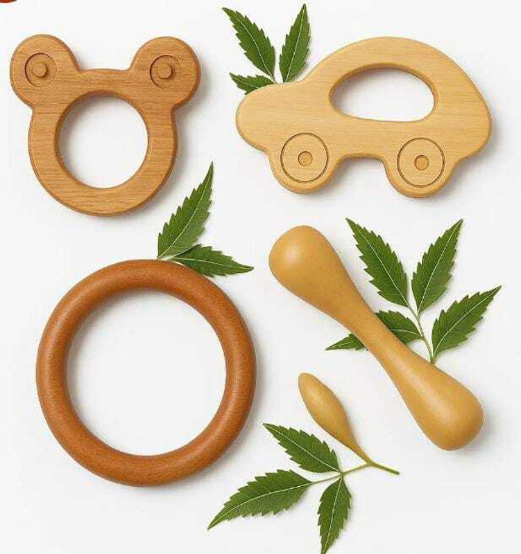 RanaCreation Pure neem wood teether pack of 4 Teether and Feeder(Multicolor)