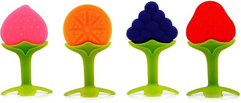 Chicbunny 4 NEW BORAN BABY FRUIT SHAPE SILICON TEETHER Teether and Feeder(Multicolor)