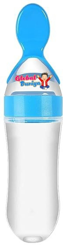 global duniya Silicone Squeeze Baby Feeder Bottles Easy Feeding with Spoon Tip Design  - silicon(Blue, 90 ml)