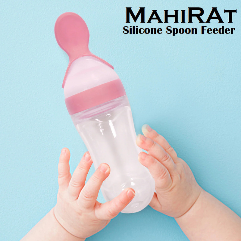 MAHIRAT 90ML Newborn Baby Feeding Bottle Toddler Safe Silicone Squeeze Feeding Spoon Feeder(Pink)