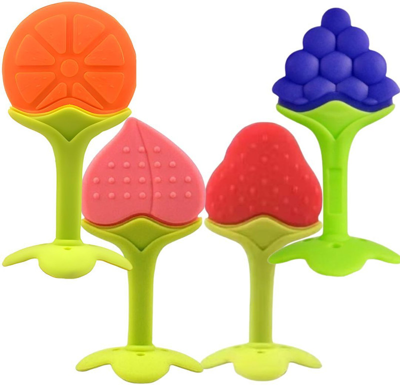 Roforuf BPA Free Fruit Shape Baby Teether Soft Silicone Gum Relief Toy for Infants Teether(Multi4)
