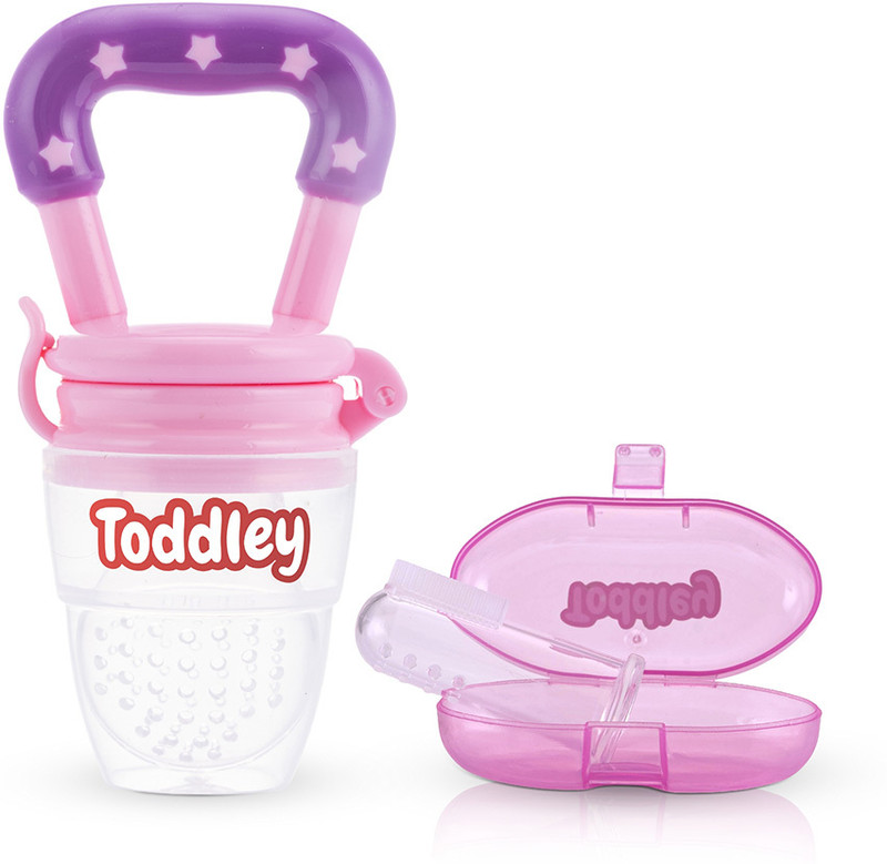 Toddley 2 in 1 Baby Combo Set - Food Nibbler & Finger Brush Tongue Cleaner (Pack Of 2) Soother(Pink)
