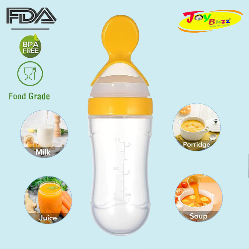 Joy Buzz 100% Food Grade, BPA Free, Liquid Soft Spoon Food Feeder with Leak Proof Cover Feeder(Yellow)