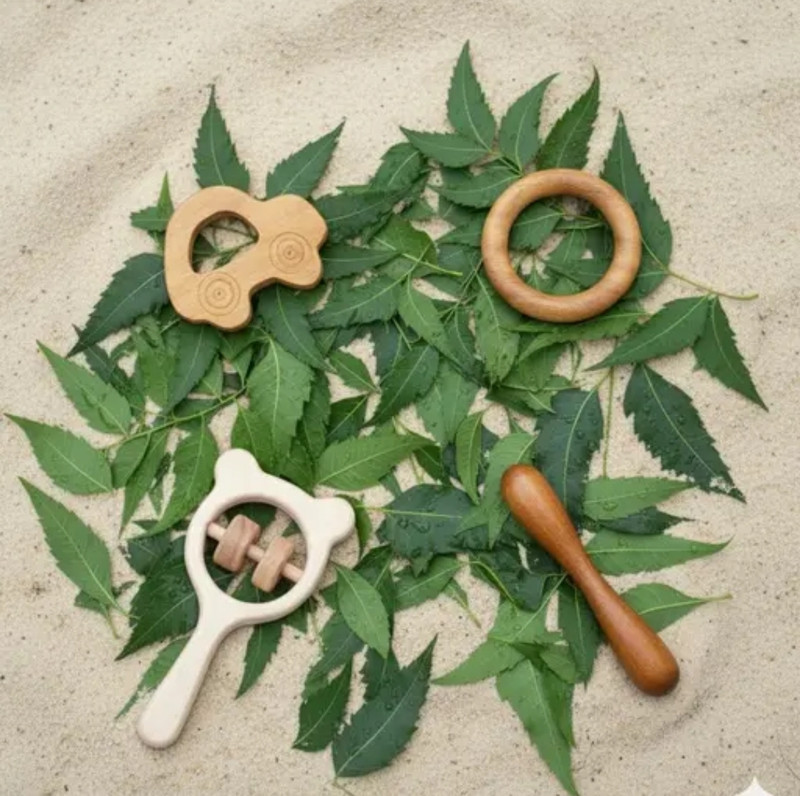 Rana creation mart Pure neem wooden teether Rattle for kids,,,, Teether(Multicolor)