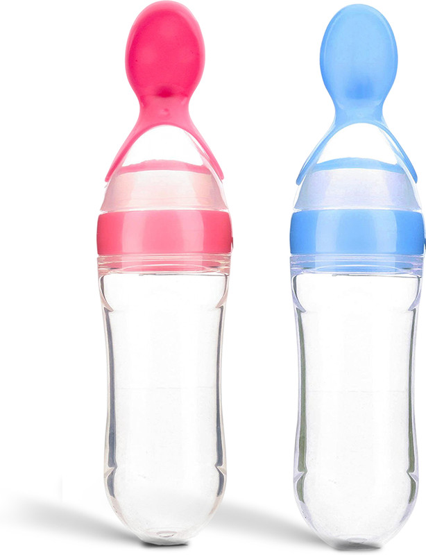 KIdbea Baby Food Feeding Spoon Ultra Soft Food Grade Silicone - 250 ml(Food, Blue, Pink)