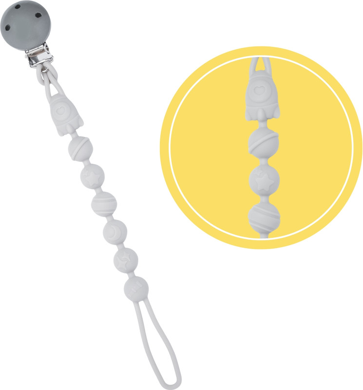 The Little Lookers Silicone Pacifier Chain Clip for Baby, One Piece Pacifier Clips Without Soother(Only Pacifier Chain, Fits Most Pacifiers and Teething Toys-Grey)