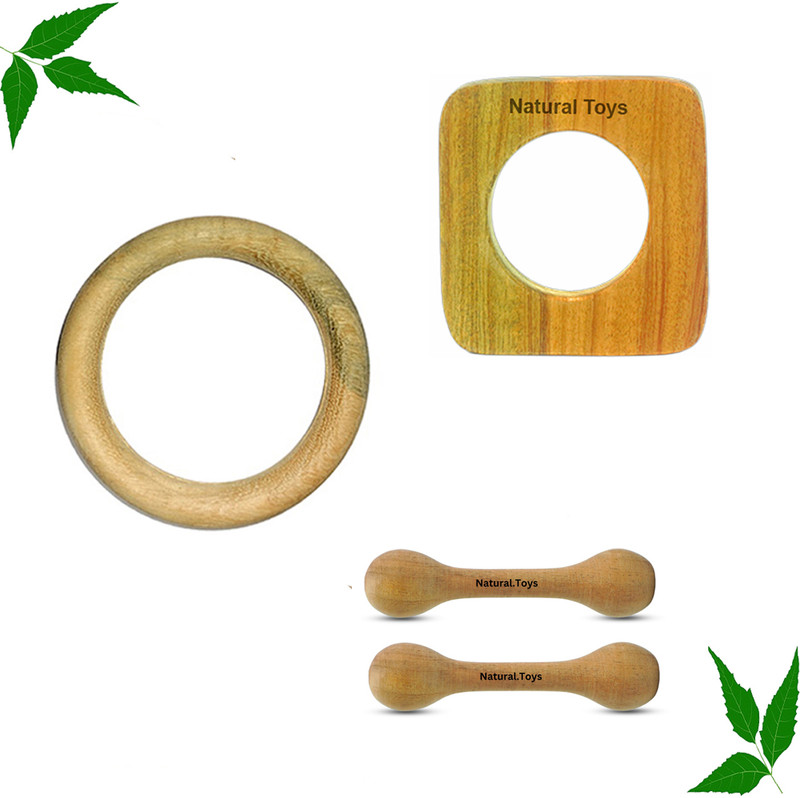 Natural.Toys Neem Wooden Teether Combo For Infant Baby Teethers Set Teether(Brown & Beige)