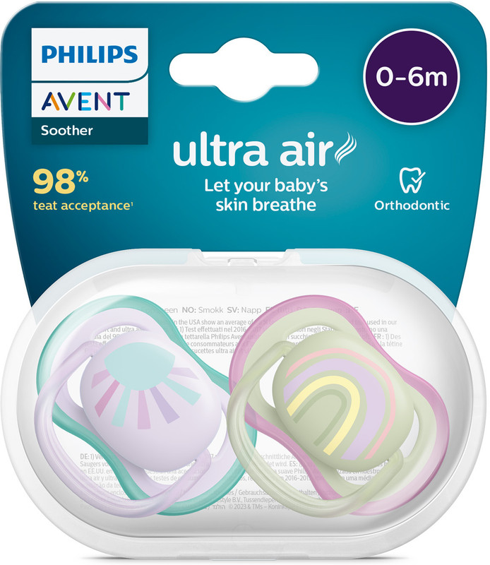 Philips Avent Ultra Air Soother | SCF085/59 | 0-6M | 98% acceptance* | Pack of 2 Soother(White)