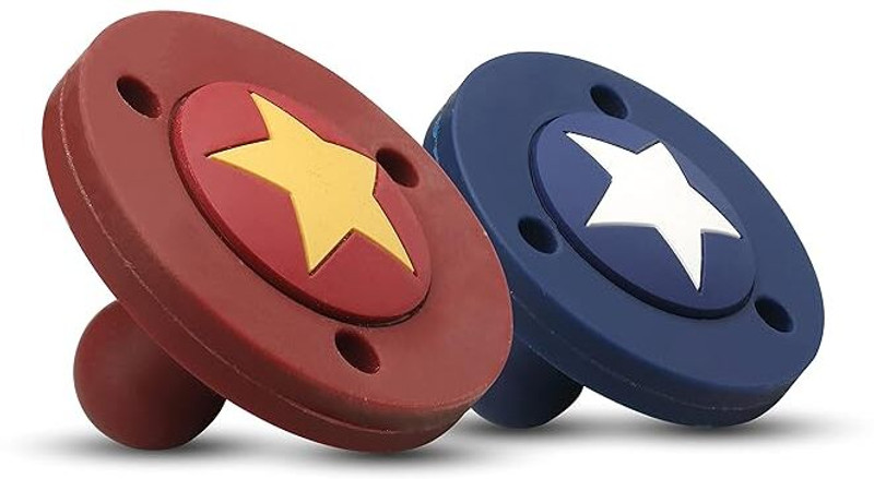 LuvLap Silicone 2-in-1 Pacifier & Teether Set, Star Design, Anti-Choking, 3M+ Soother(Blue, Maroon)